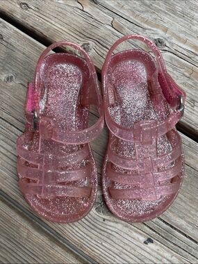6T Toddler Girls Pink Sparkle Jelly Sandals with Velcro Buckle Straps
